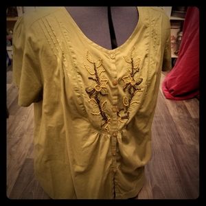 Button Down Bohemian Style Beaded Blouse